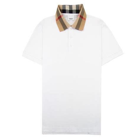 burberry 40540191|Check Collar Cotton Polo Shirt in White .